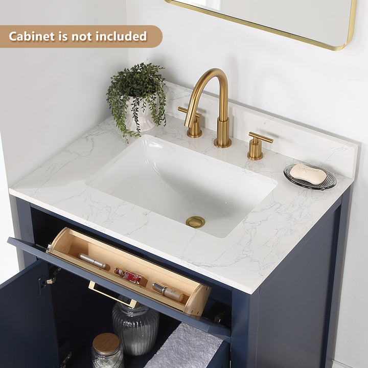 Ceres Engineered Stone Vanity Top in Grain White with Single White Sink