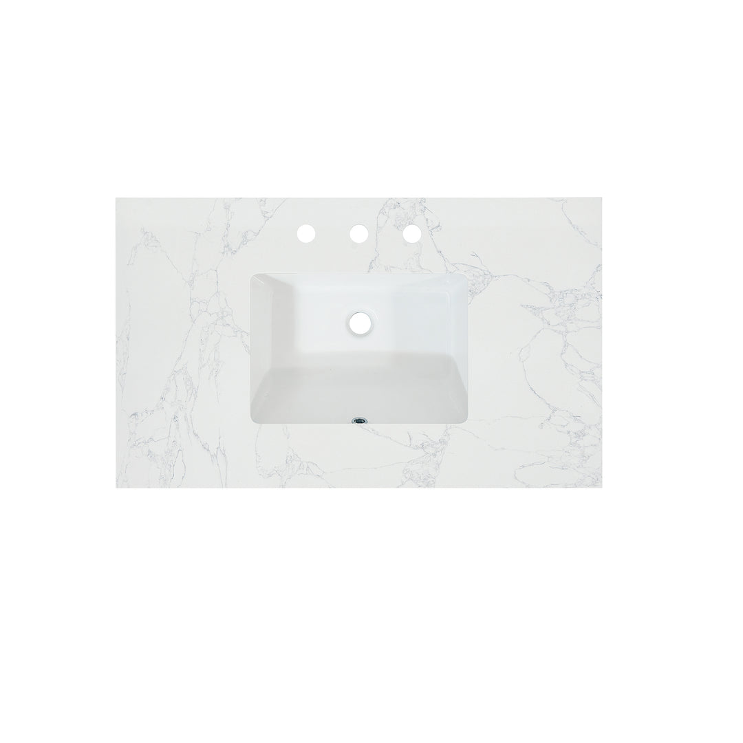Ceres Engineered Stone Vanity Top in Grain White with Single White Sink