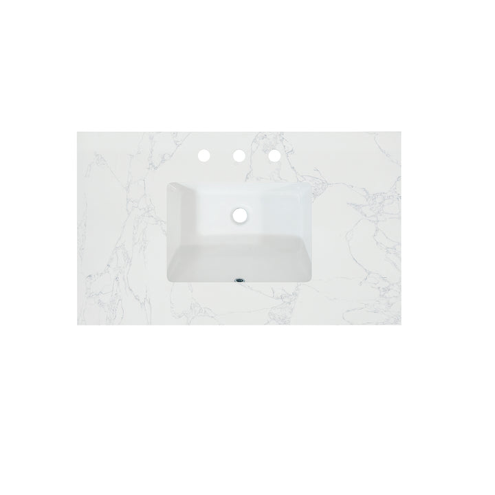 Ceres Engineered Stone Vanity Top in Grain White with Single White Sink