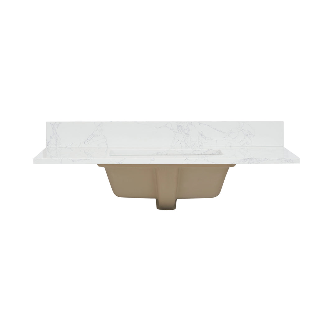 Ceres Engineered Stone Vanity Top in Grain White with Single White Sink