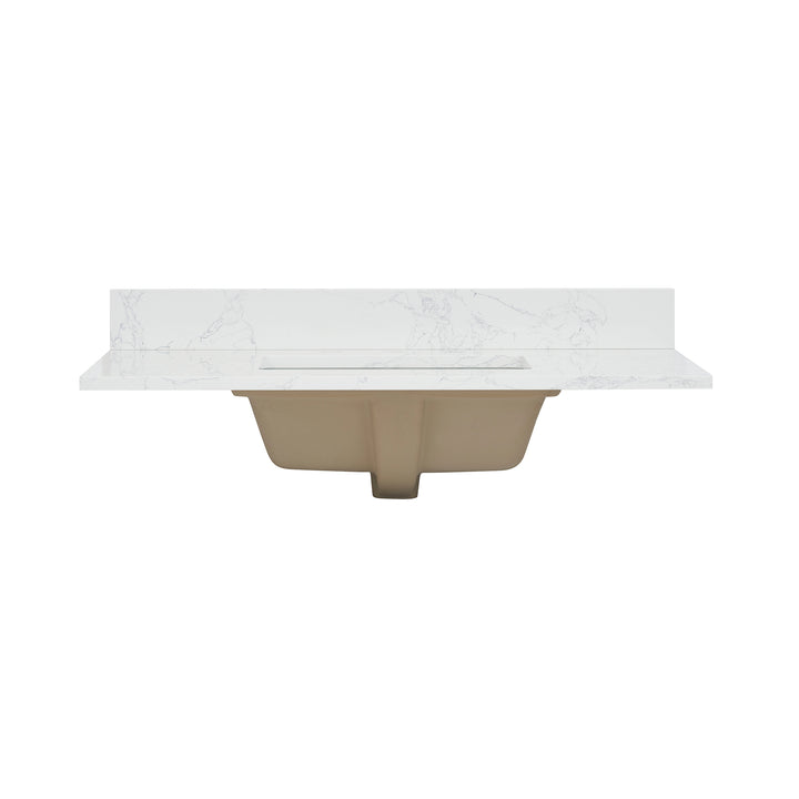 Ceres Engineered Stone Vanity Top in Grain White with Single White Sink
