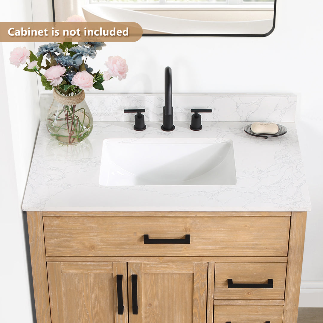 Ceres Engineered Stone Vanity Top in Grain White with Single White Sink