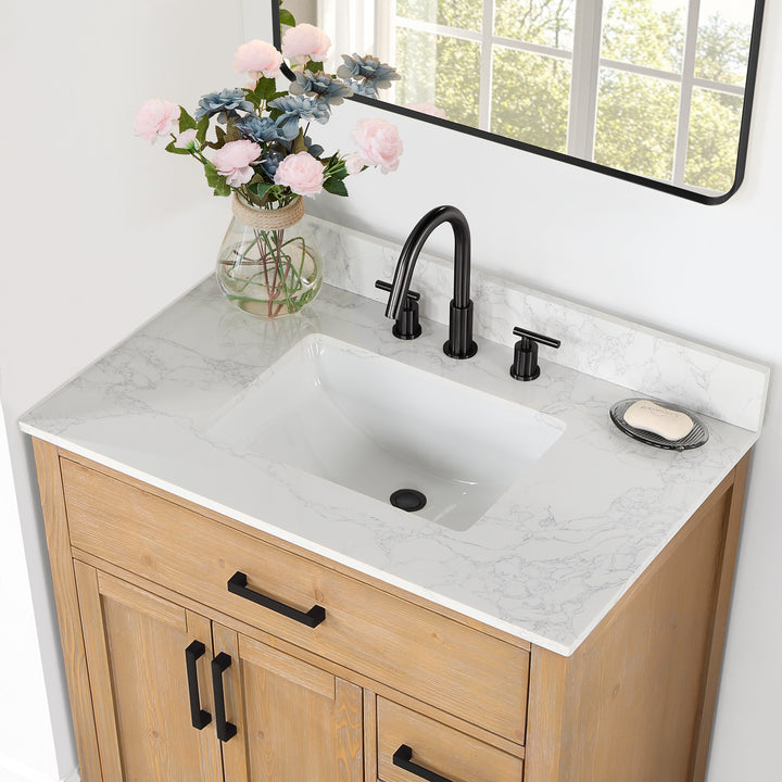 Ceres Engineered Stone Vanity Top in Grain White with Single White Sink