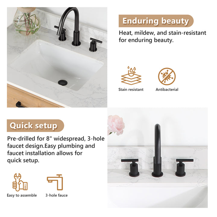 Ceres Engineered Stone Vanity Top in Grain White with Single White Sink