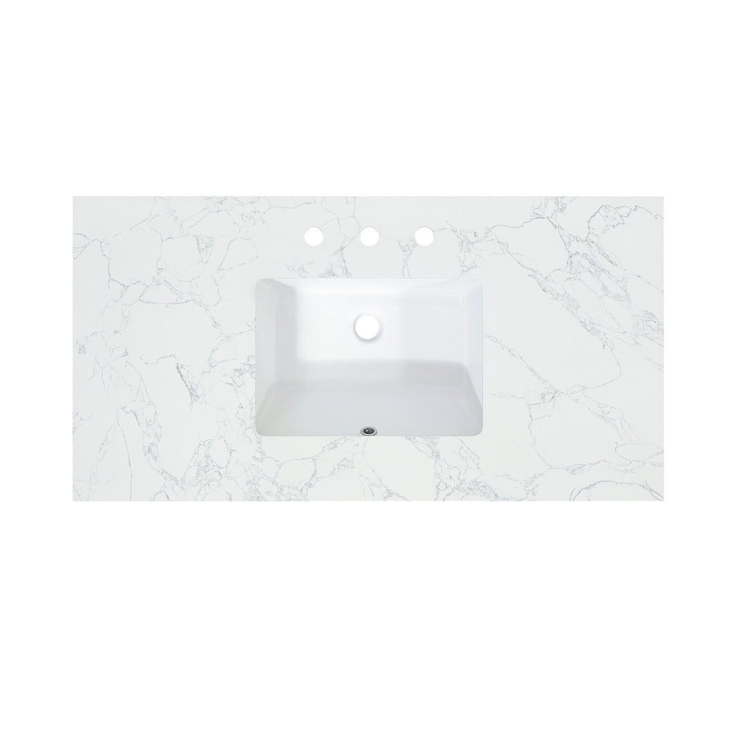 Ceres Engineered Stone Vanity Top in Grain White with Single White Sink