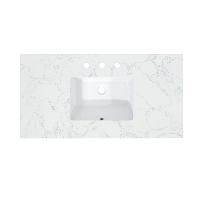 Ceres Engineered Stone Vanity Top in Grain White with Single White Sink