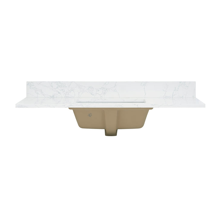 Ceres Engineered Stone Vanity Top in Grain White with Single White Sink