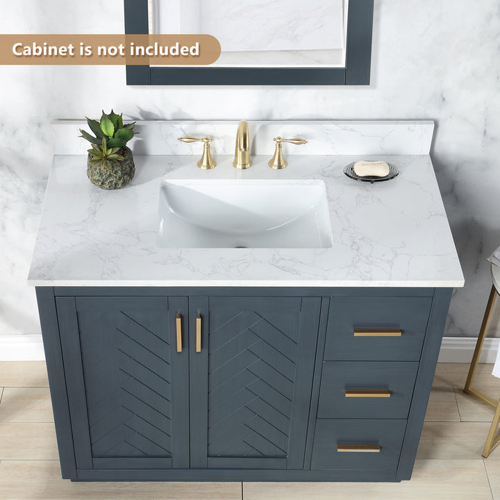 Ceres Engineered Stone Vanity Top in Grain White with Single White Sink