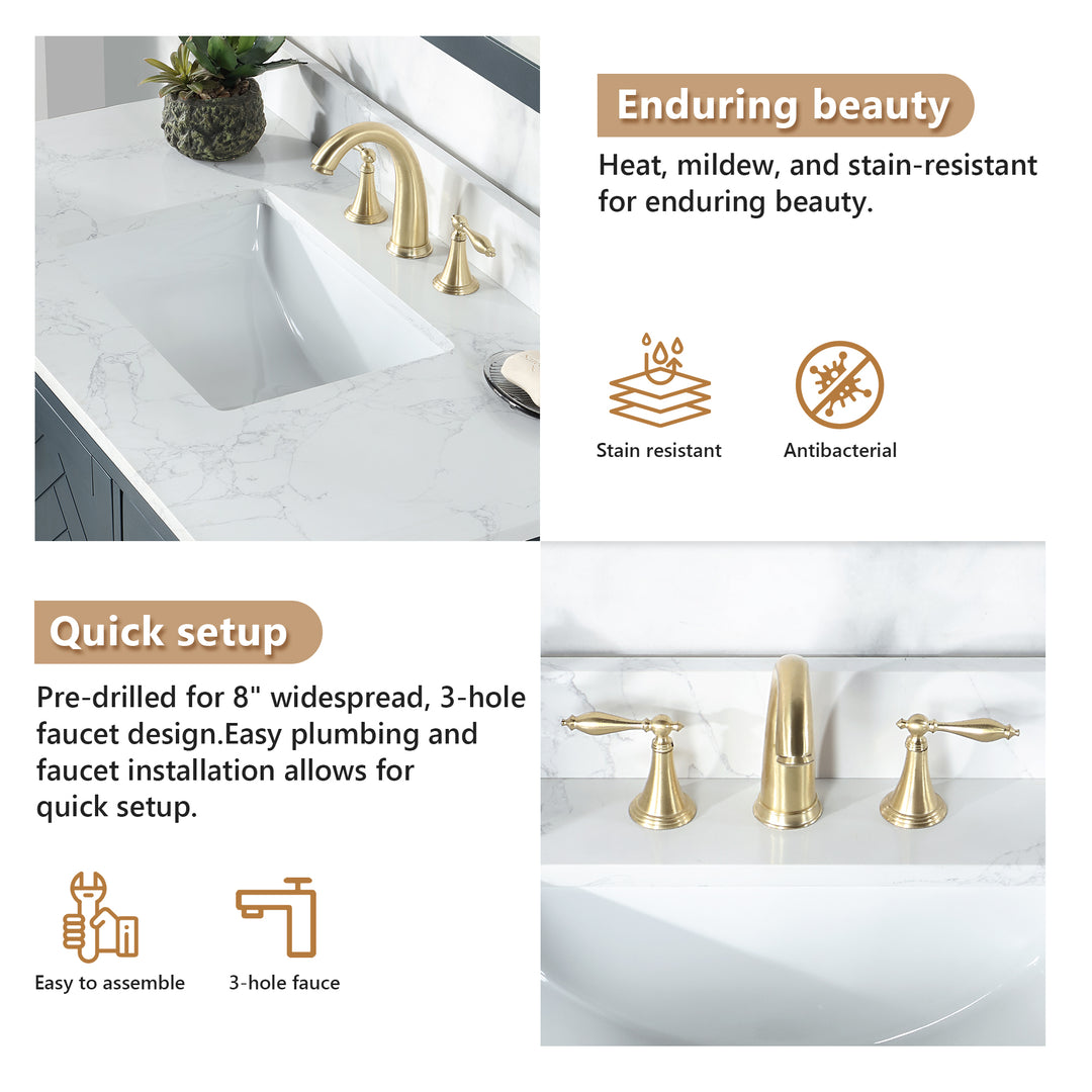 Ceres Engineered Stone Vanity Top in Grain White with Single White Sink