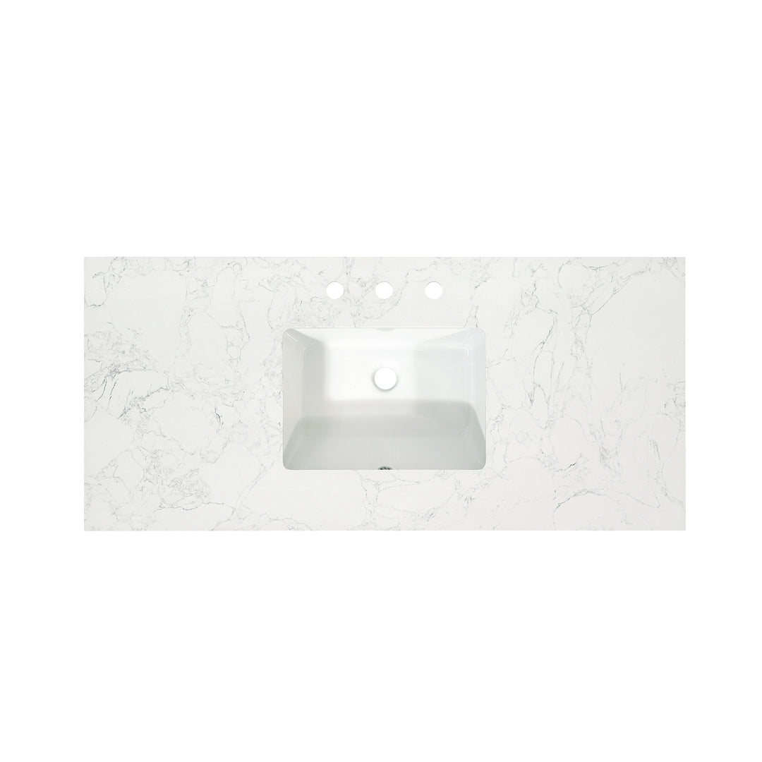 Ceres Engineered Stone Vanity Top in Grain White with Single White Sink