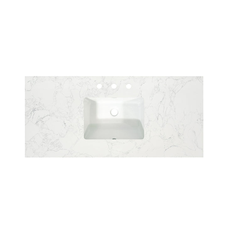 Ceres Engineered Stone Vanity Top in Grain White with Single White Sink