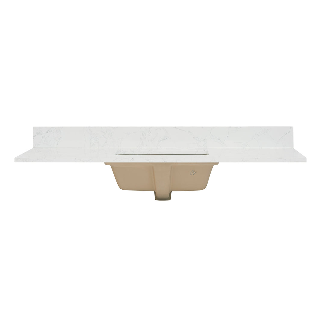 Ceres Engineered Stone Vanity Top in Grain White with Single White Sink