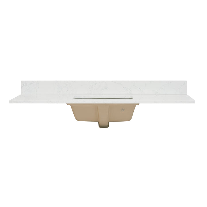 Ceres Engineered Stone Vanity Top in Grain White with Single White Sink
