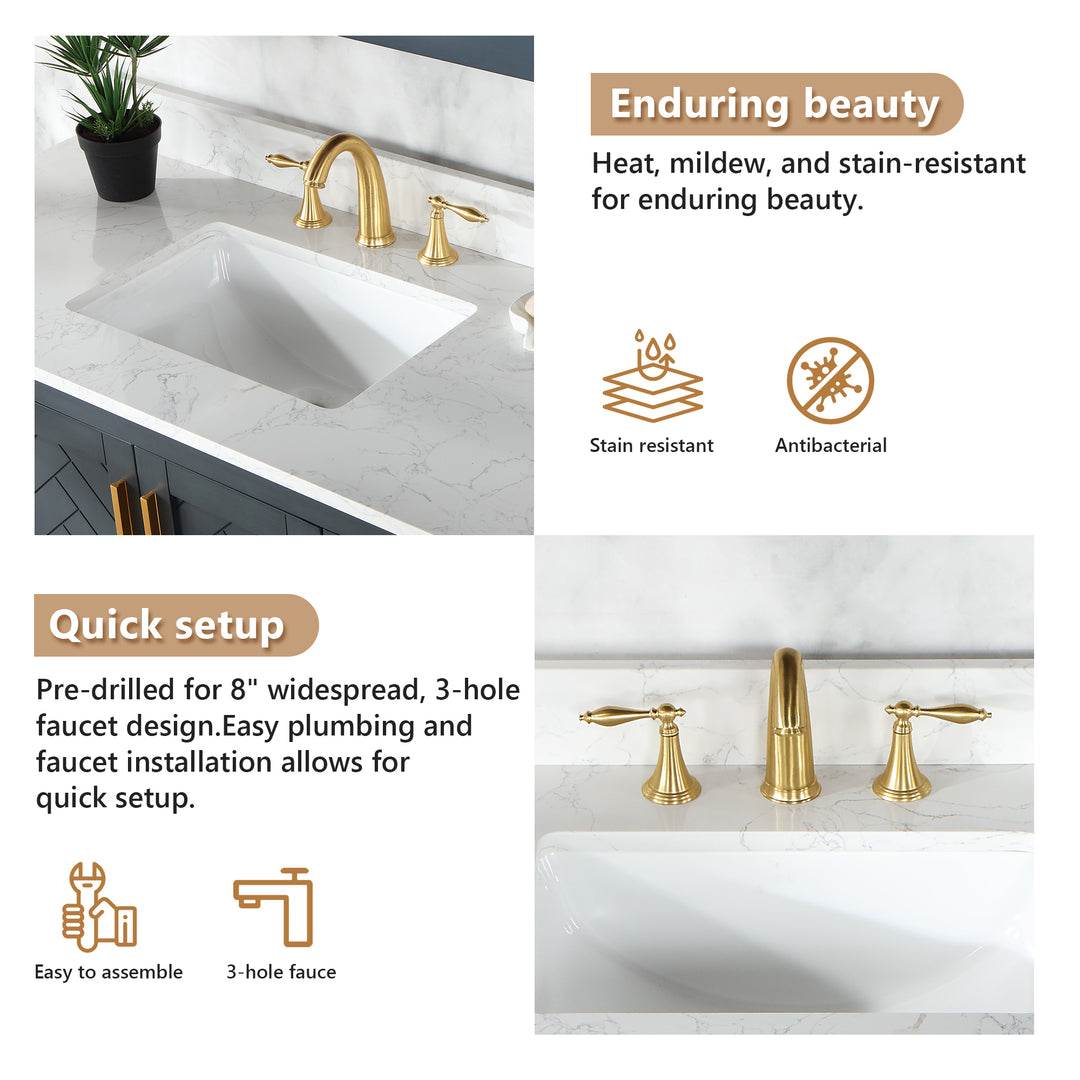 Ceres Engineered Stone Vanity Top in Grain White with Single White Sink