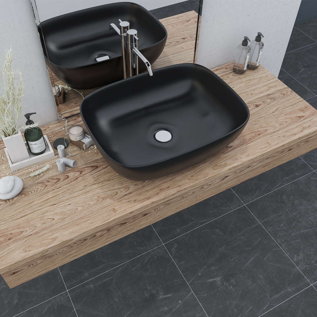 Tahoe 20 in. Oval Black Finish Ceramic Vessel Bathroom Vanity Sink
