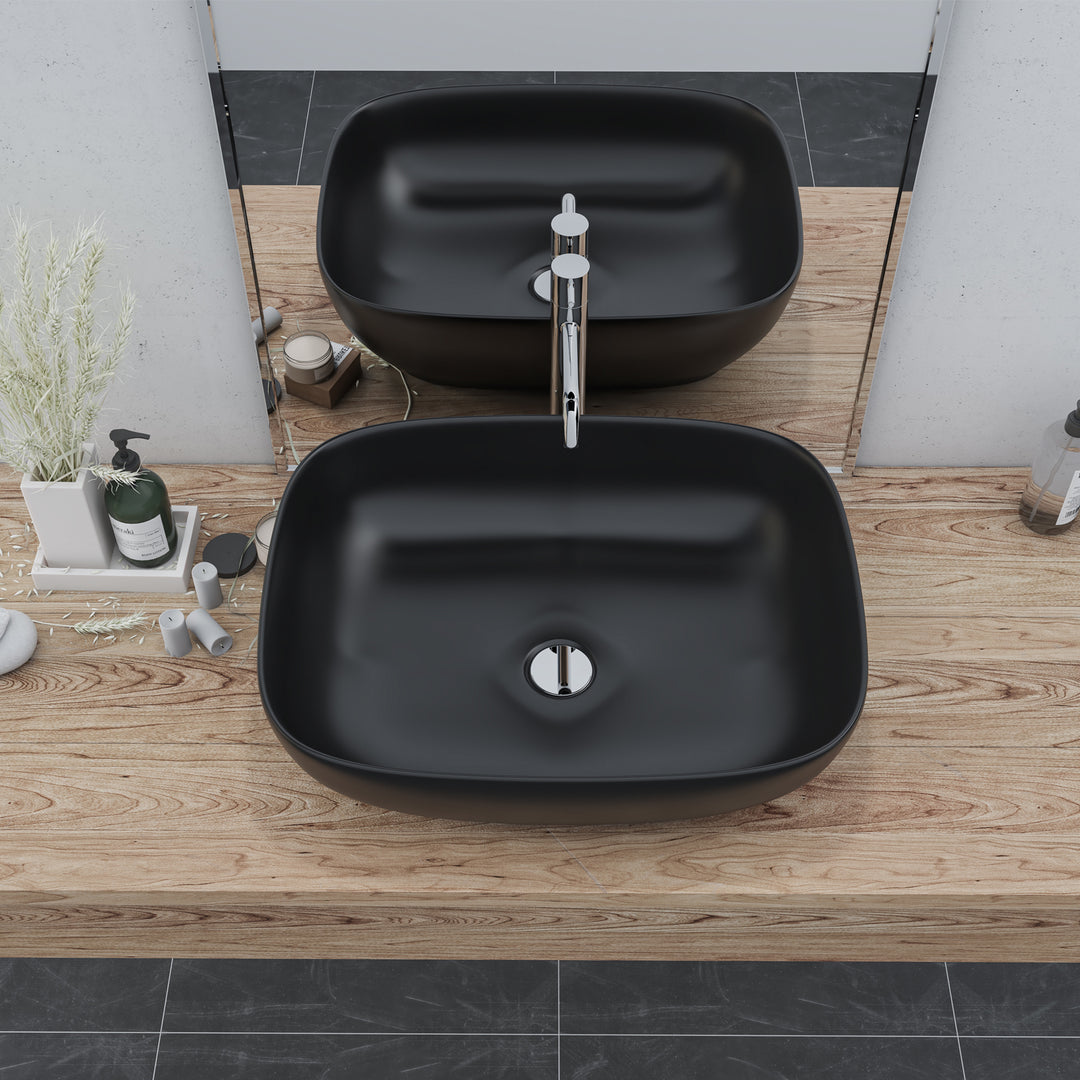 Tahoe 20 in. Oval Black Finish Ceramic Vessel Bathroom Vanity Sink