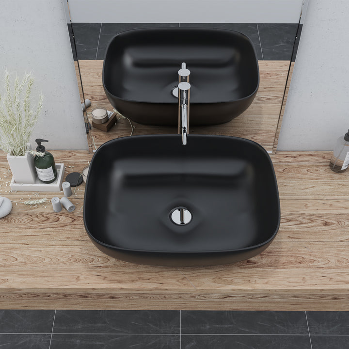 Tahoe 20 in. Oval Black Finish Ceramic Vessel Bathroom Vanity Sink