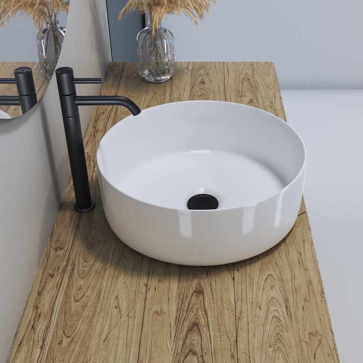 Sabine 14 in. Round Ceramic Vessel Bathroom Vanity Sink