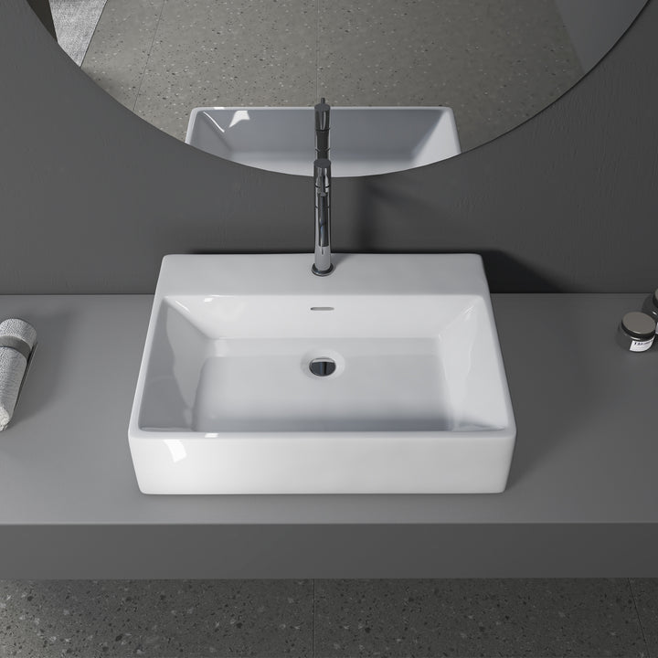 Fremont 24 in. Rectangle White Finish Ceramic Vessel Bathroom Vanity Sink with Overflow