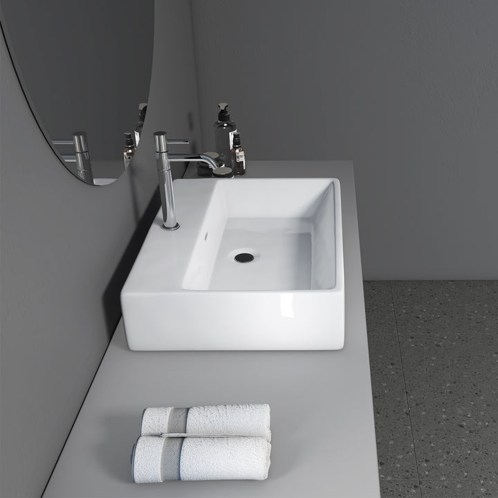 Fremont 24 in. Rectangle White Finish Ceramic Vessel Bathroom Vanity Sink with Overflow