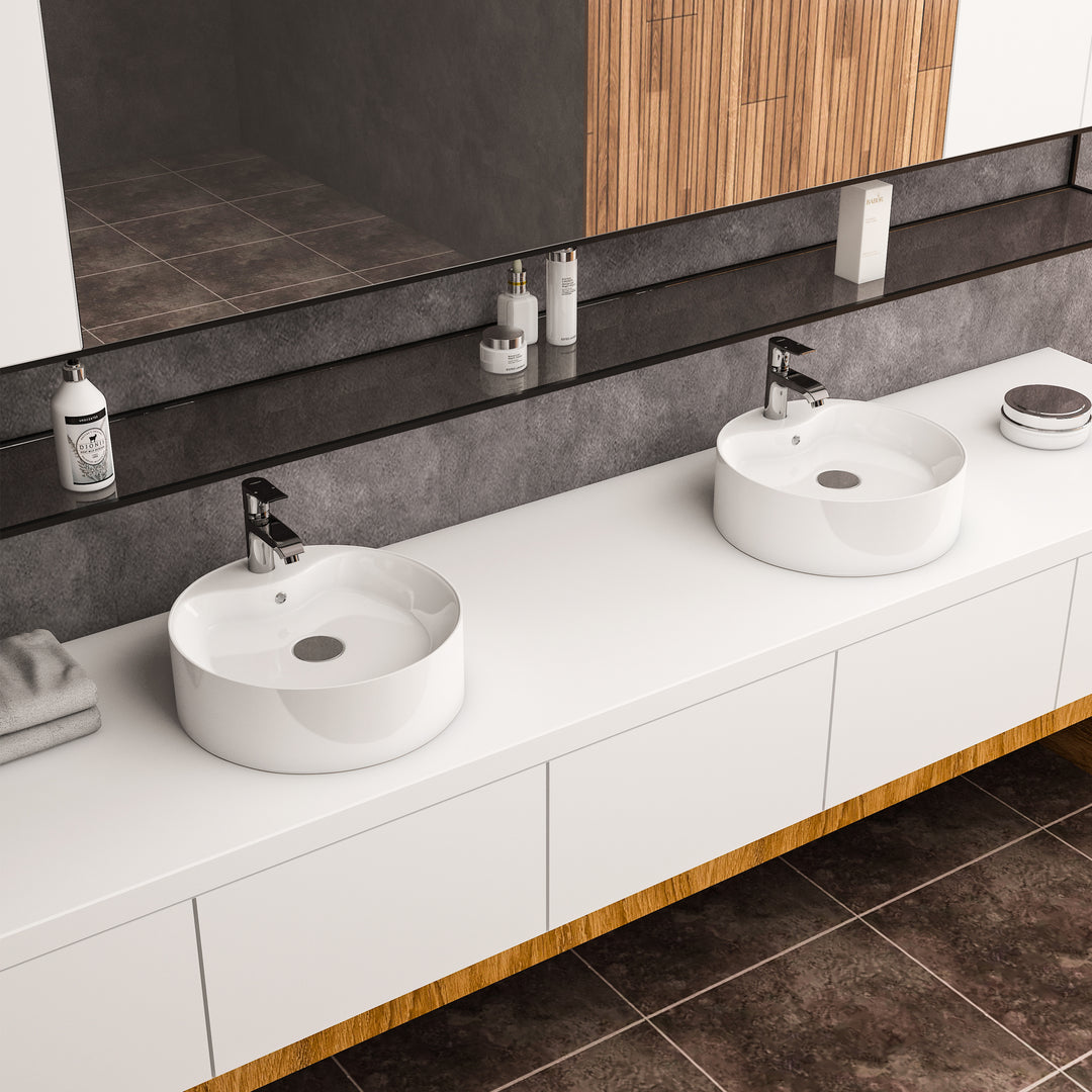 Timitra 18 in. Round White Finish Ceramic Vessel Bathroom Vanity Sink