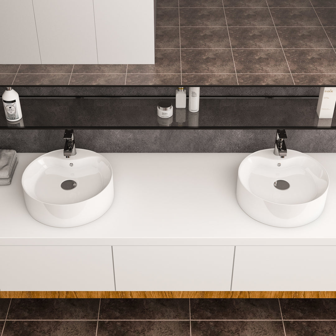 Timitra 18 in. Round White Finish Ceramic Vessel Bathroom Vanity Sink