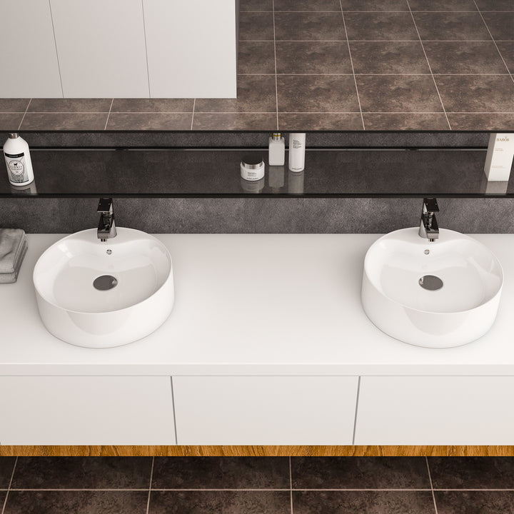 Timitra 18 in. Round White Finish Ceramic Vessel Bathroom Vanity Sink