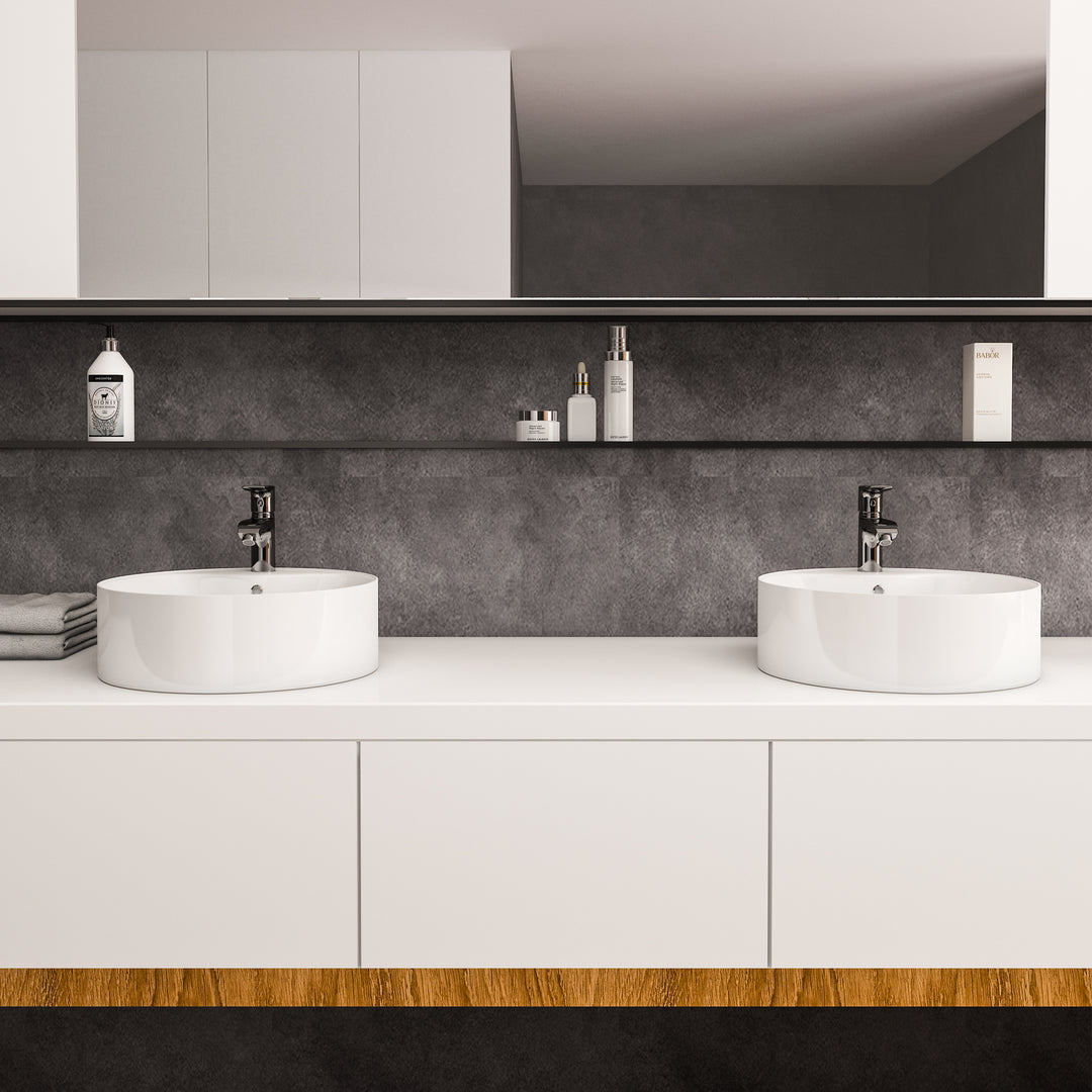 Timitra 18 in. Round White Finish Ceramic Vessel Bathroom Vanity Sink