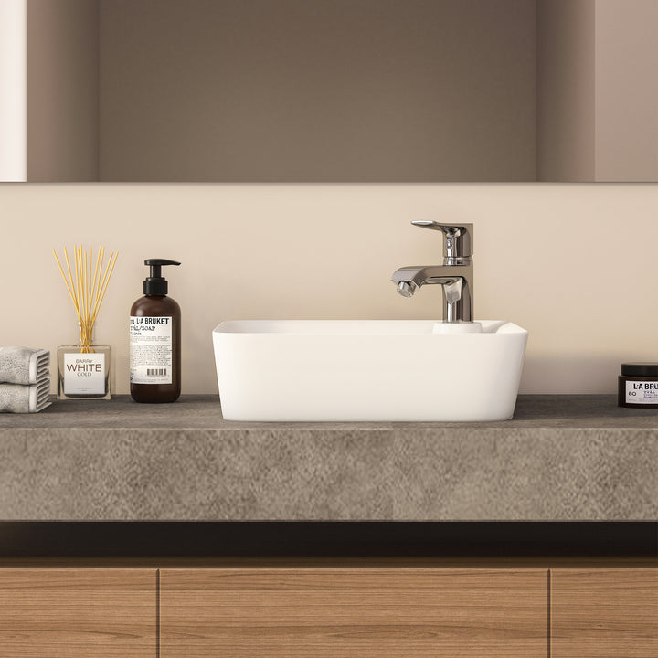 Leonis 17 in. Square White Finish Ceramic Vessel Bathroom Vanity Sink