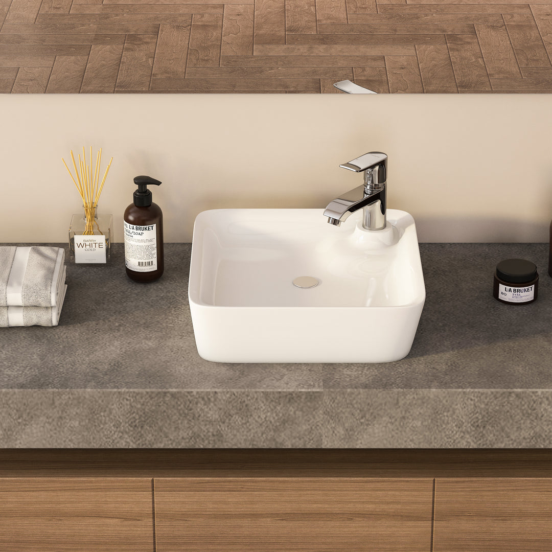 Leonis 17 in. Square White Finish Ceramic Vessel Bathroom Vanity Sink