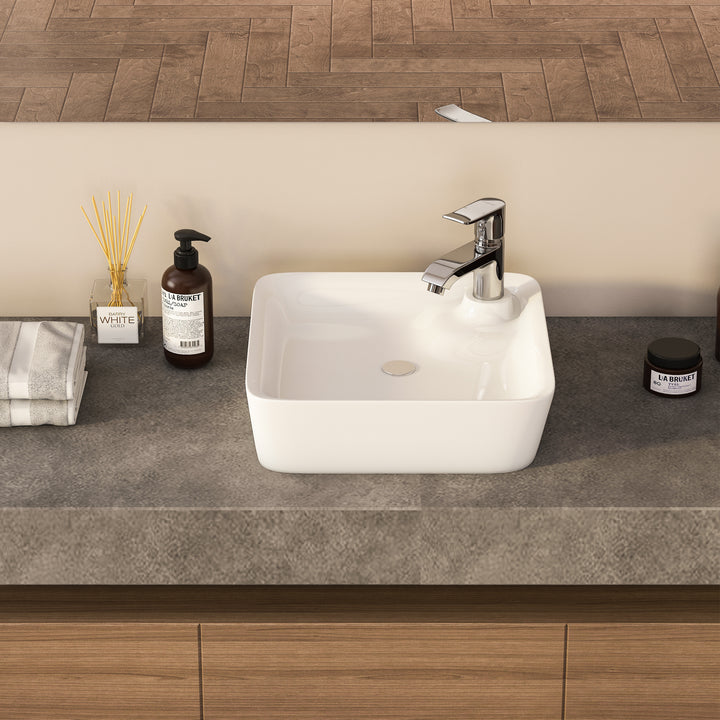 Leonis 17 in. Square White Finish Ceramic Vessel Bathroom Vanity Sink