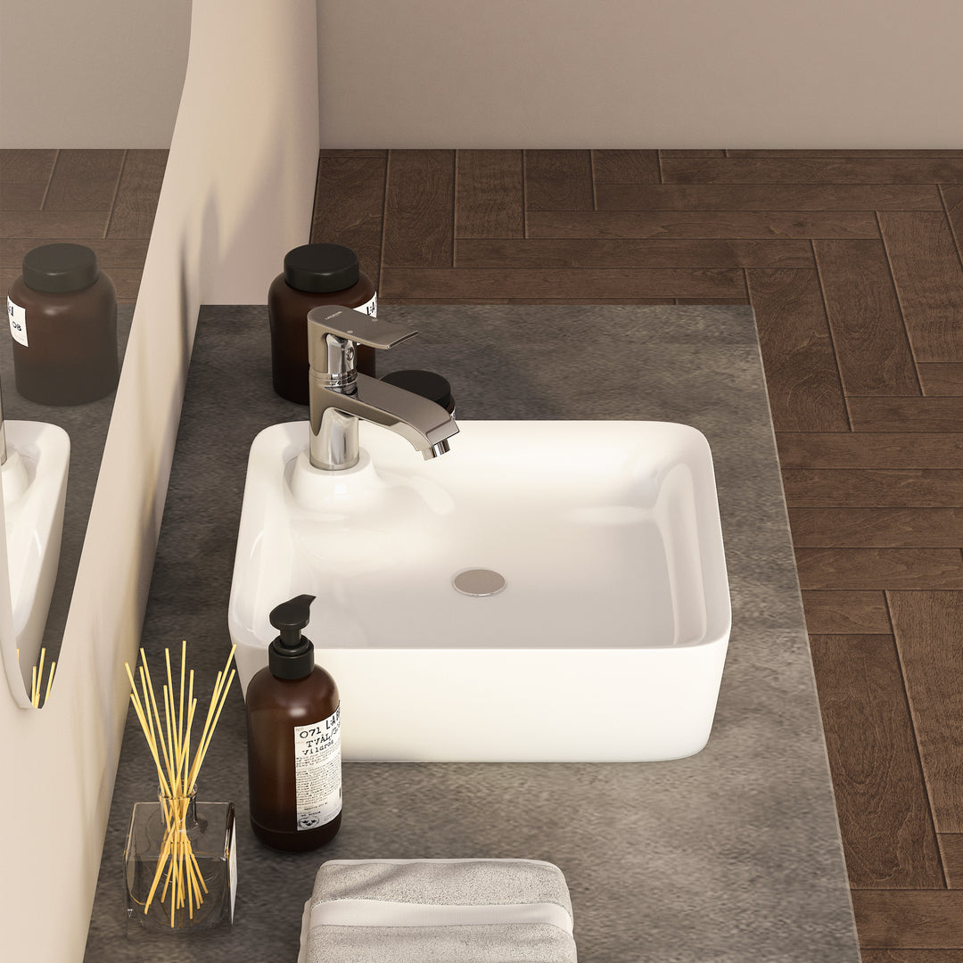 Leonis 17 in. Square White Finish Ceramic Vessel Bathroom Vanity Sink