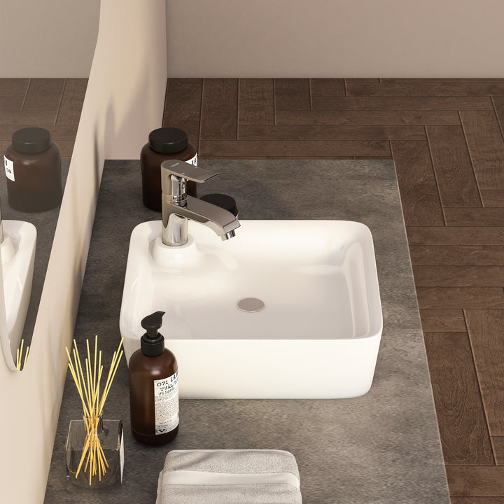 Leonis 17 in. Square White Finish Ceramic Vessel Bathroom Vanity Sink