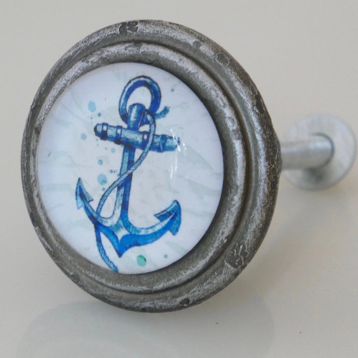 Charleston Knob Company Anchor Knob - Blue and White