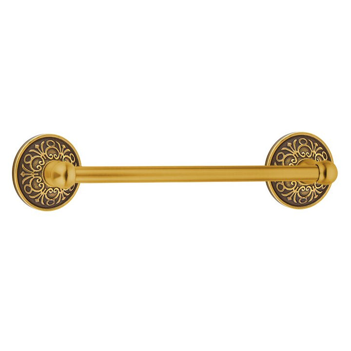 Traditional Brass Collection 12" Single Towel Bar with Lancaster Rose  by Emtek