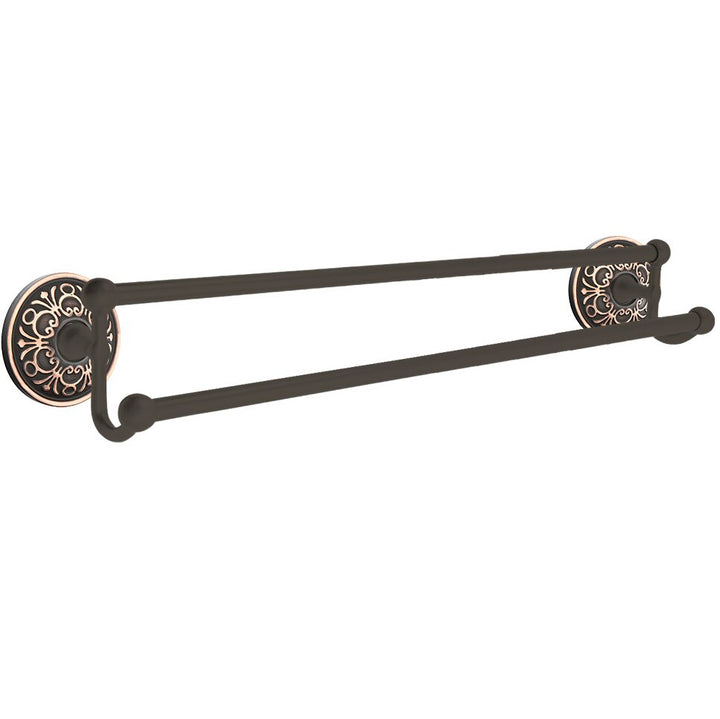 Traditional Brass Collection 18" Double Towel Bar with Lancaster Rose by Emtek