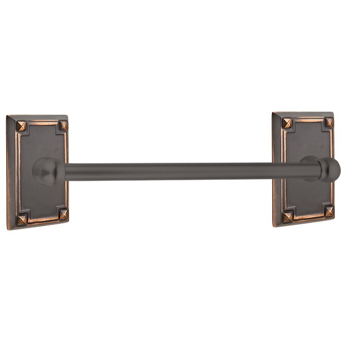 Traditional Brass Collection 12" Single Towel Bar with Arts & Crafts Rectangular Rose by Emtek