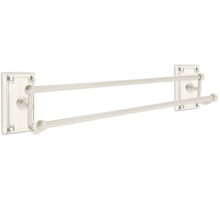 Traditional Brass Collection 30" Double Towel Bar with Arts & Crafts Rectangular Rose by Emtek