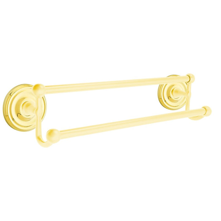 Traditional Brass Collection 18" Double Towel Bar with Regular Rose by Emtek