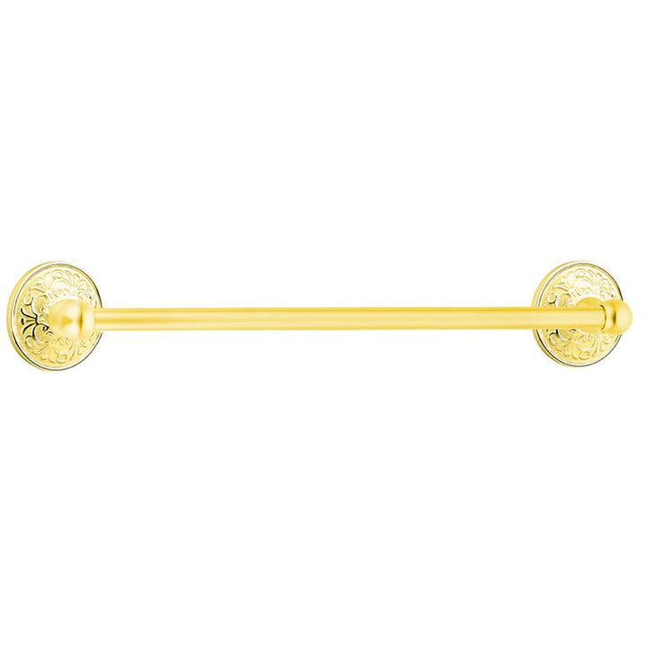 Traditional Brass Collection 24" Single Towel Bar with Lancaster Rose  by Emtek