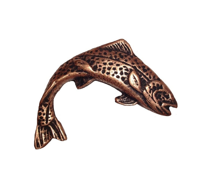 Buck Snort Lodge Jumping Trout Right Facing Brass Ox Cabinet Knob