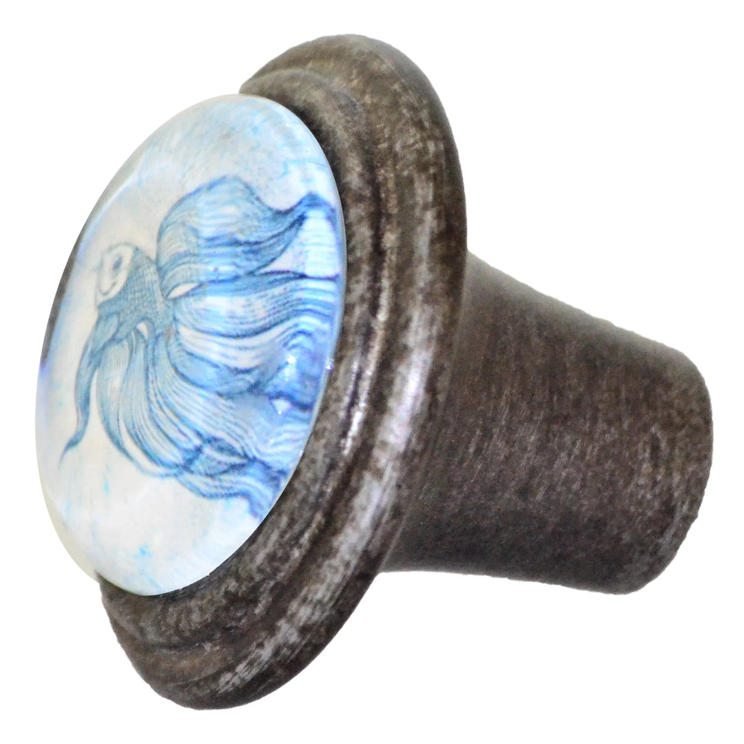 Charleston Knob Company Blue and White Fish - Pewter Knob