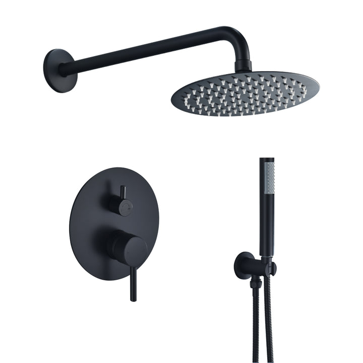 Herne Complete Shower System in Matte Black with Rough-In Valve with 8 In. Round Rain Shower Head