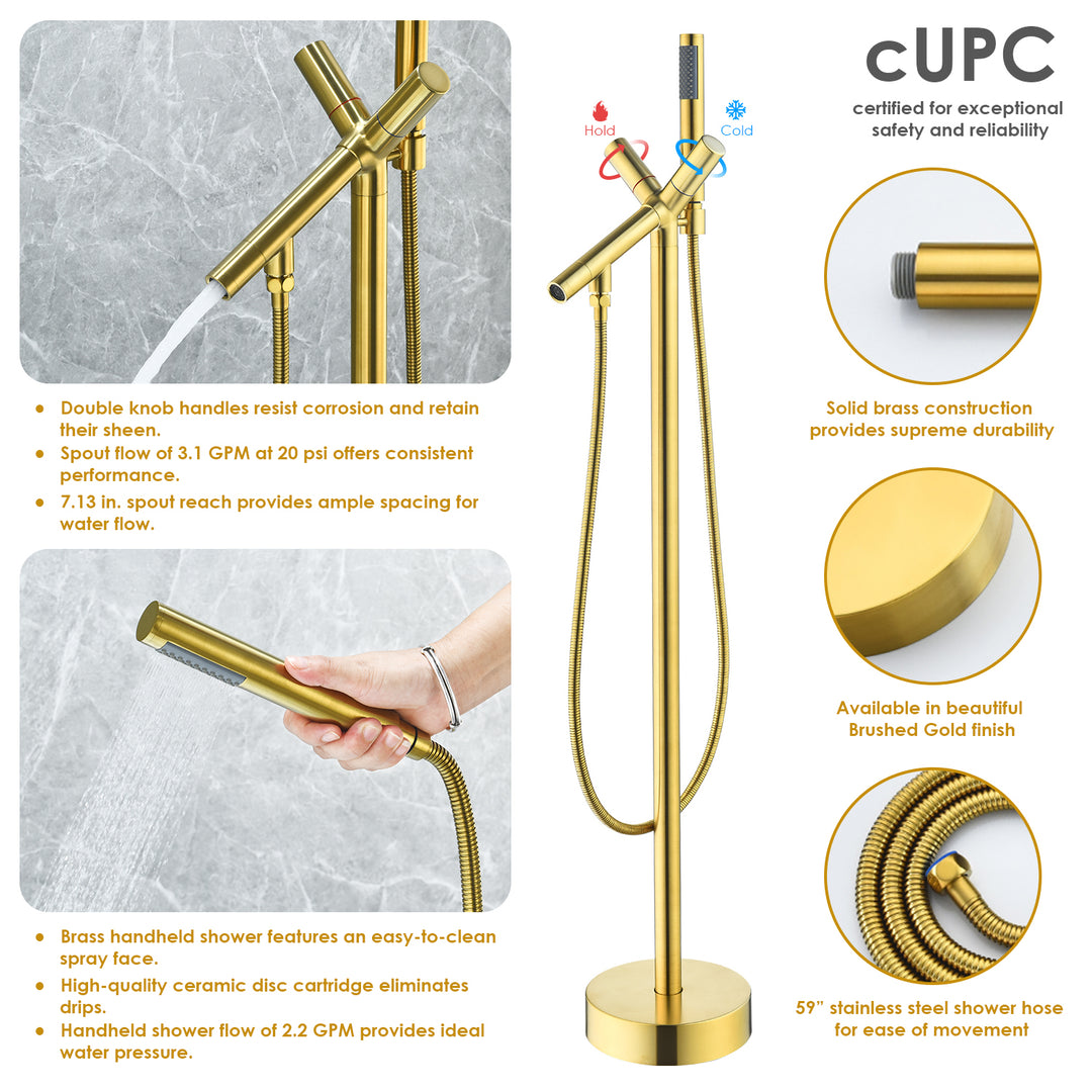 Brulon Double Knob Handle Freestanding Floor Mounted Tub Filler