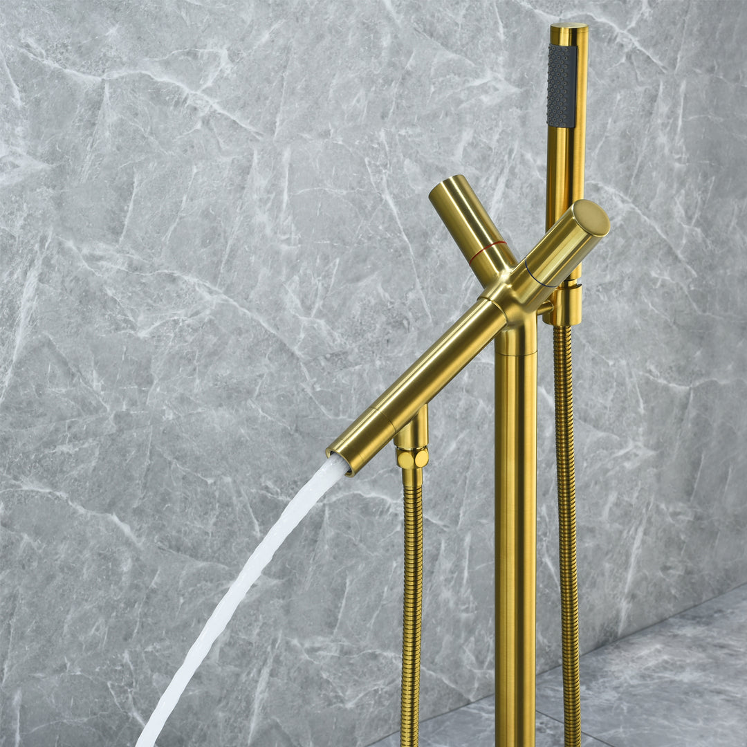 Brulon Double Knob Handle Freestanding Floor Mounted Tub Filler