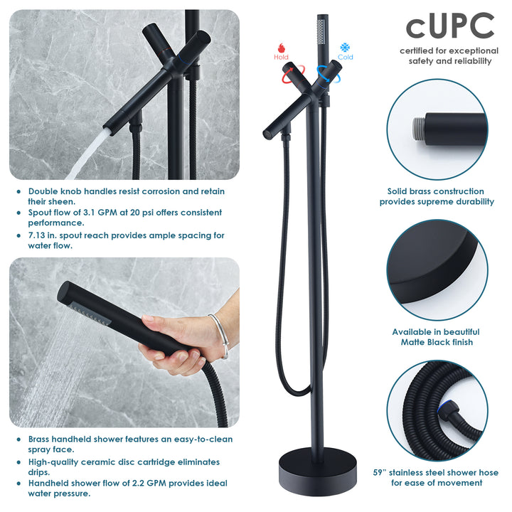 Brulon Double Knob Handle Freestanding Floor Mounted Tub Filler