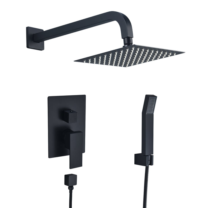 Raeren Complete Shower System in Matte Black with Rough-In Valve with 8 In. Square Rain Shower Head