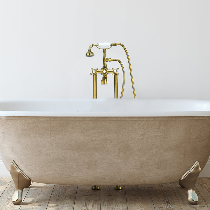 Force Vintage Style Cross Handle Claw Foot Floor Mounted Tub Filler