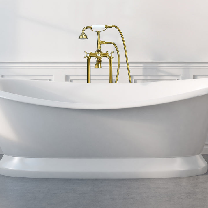 Force Vintage Style Cross Handle Claw Foot Floor Mounted Tub Filler