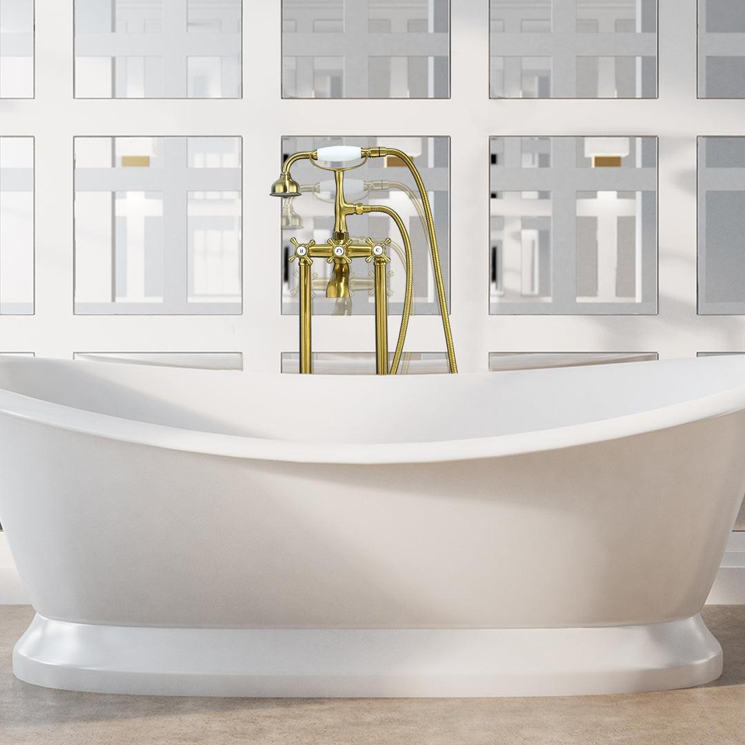 Force Vintage Style Cross Handle Claw Foot Floor Mounted Tub Filler